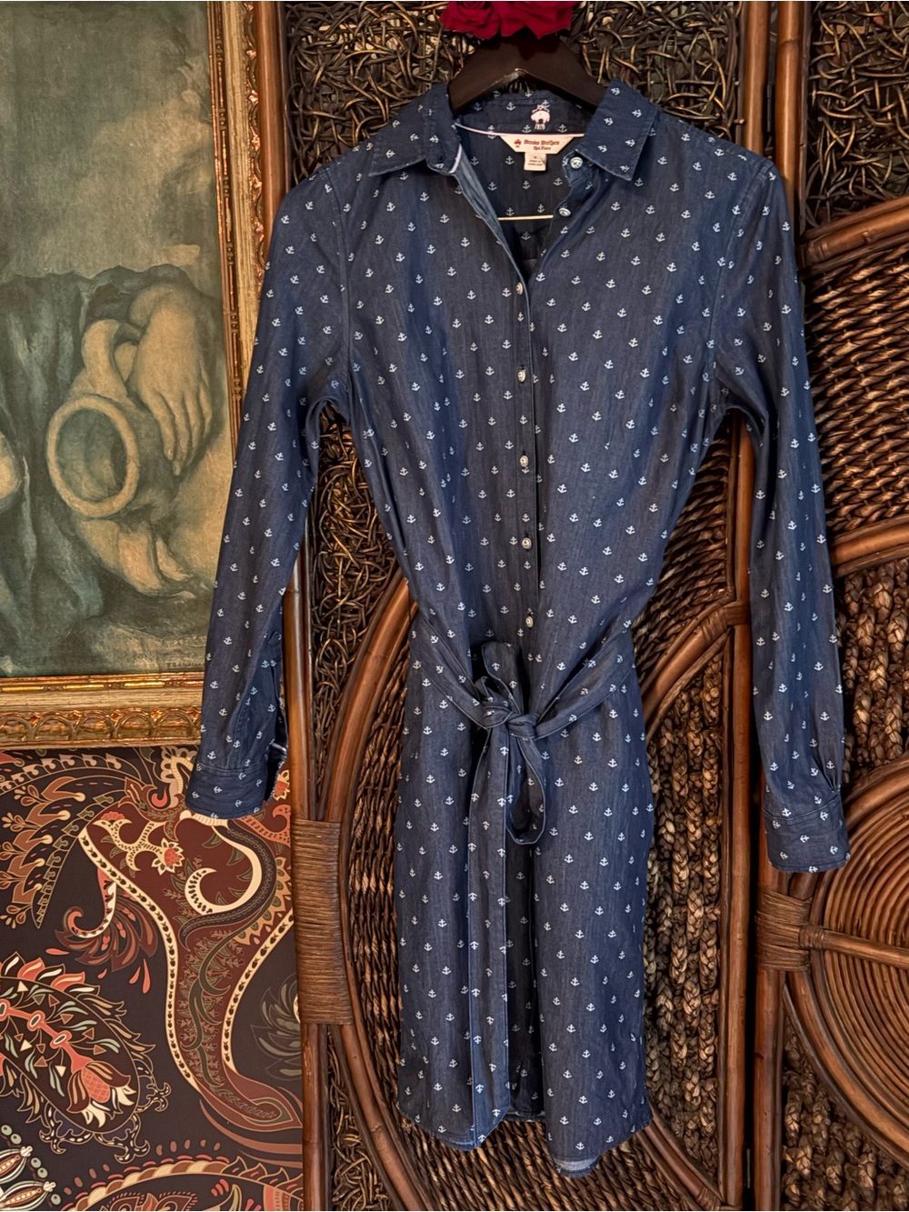Brooks Brothers Red Fleece Anchor Print Shirt Dress Nautical Preppy Size 4